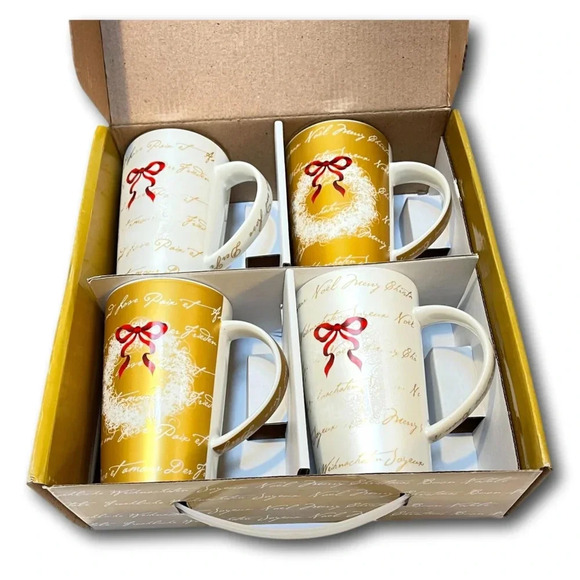 Maxwell Williams Christmas Wreath Mugs Box Set 4 Fine China Cups Coffee NEW - Picture 3 of 12
